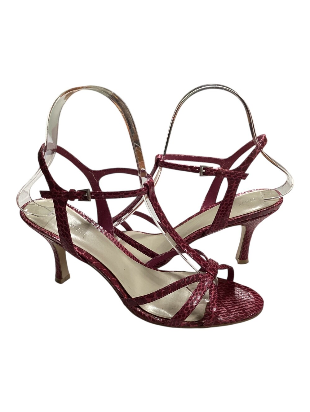 NINE WEST Apollineo Womens Strappy Kitten Heel Animal Print Burgundy Sz 6.5M GUC
